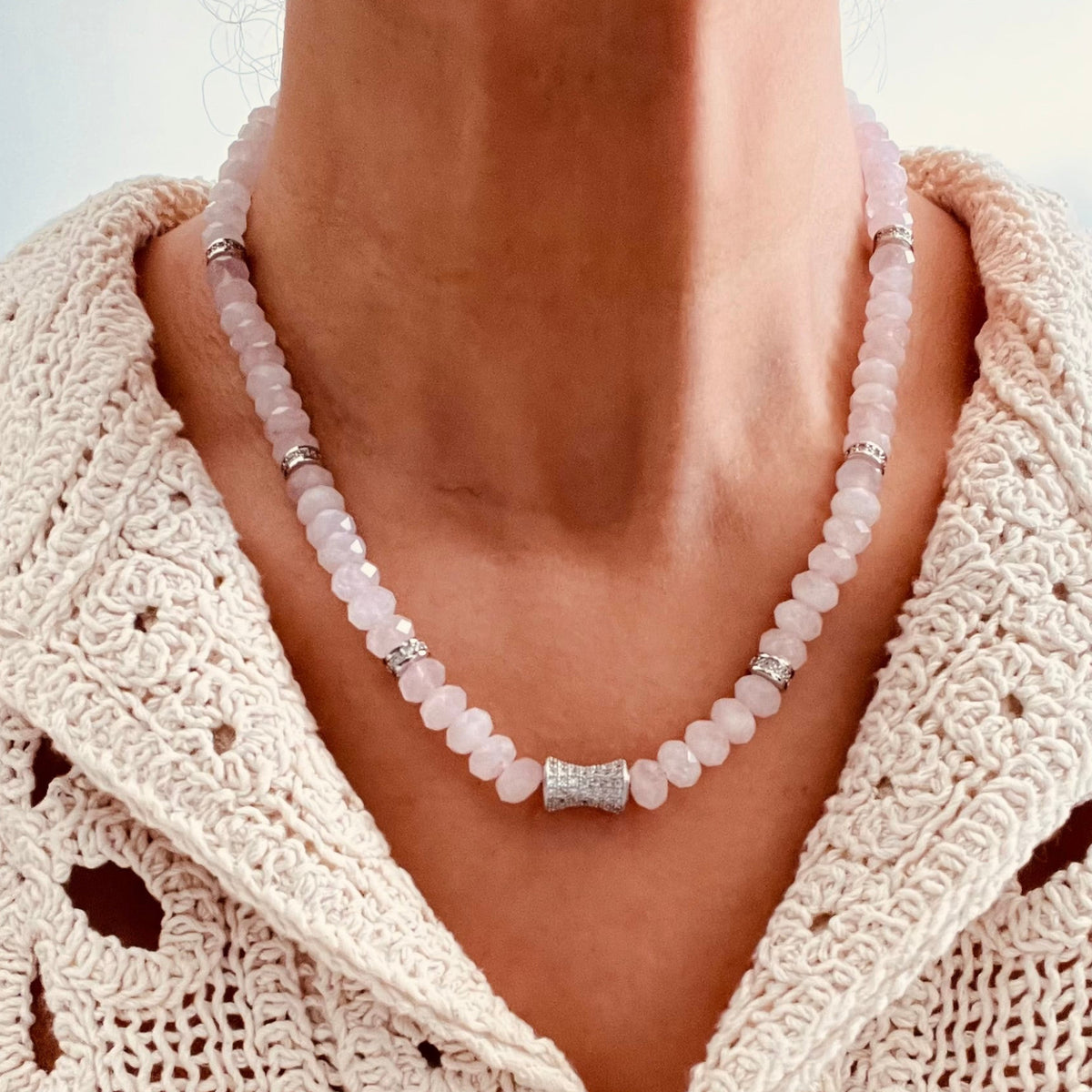 Faceted Rose Quartz Bead  Necklace- CORE BLOOM