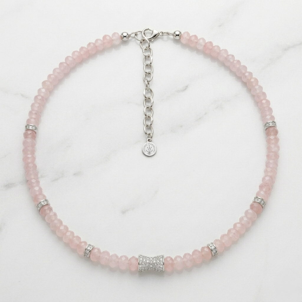 Faceted Rose Quartz Bead  Necklace- CORE BLOOM