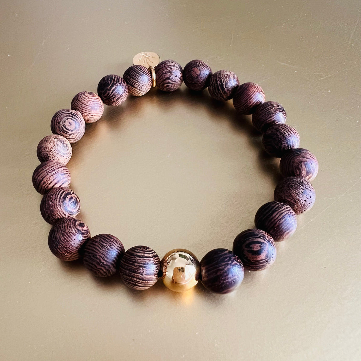 Sandalwood  & Gold Bead Sun stretch Bracelet - SUN COLLECTION