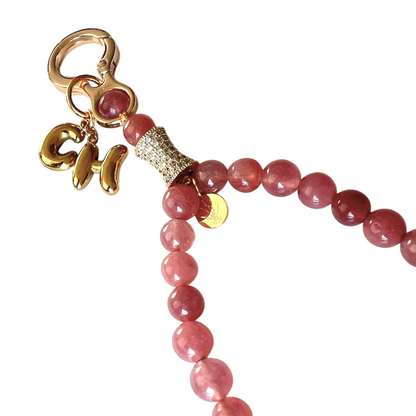 Monogram Strawberry Quartz 33 Bead Meditation Loop Wristlet