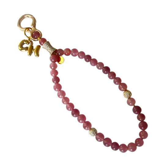 Monogram Strawberry Quartz 33 Bead Meditation Loop Wristlet
