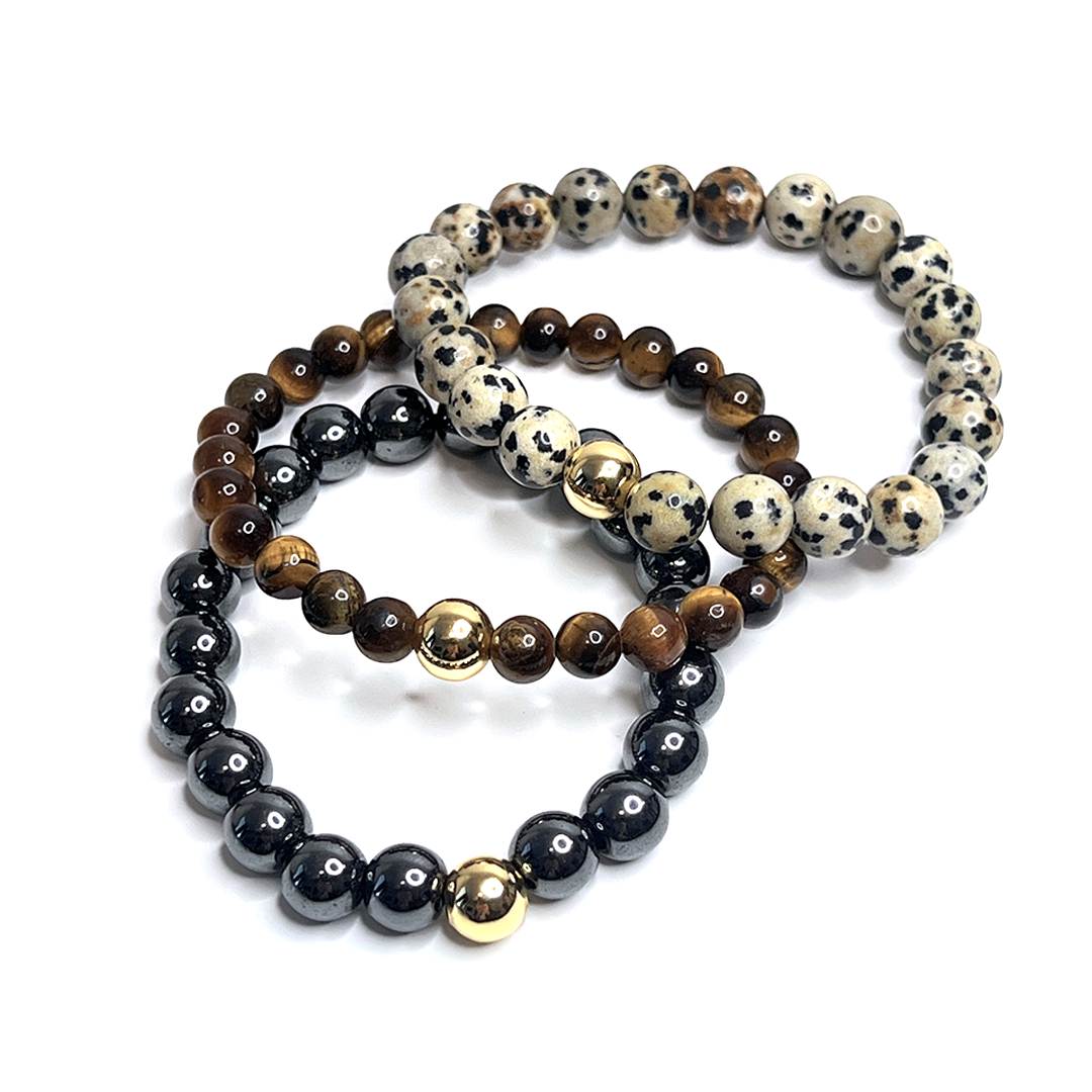 Dalmatian Jasper Gold Bead Bracelet