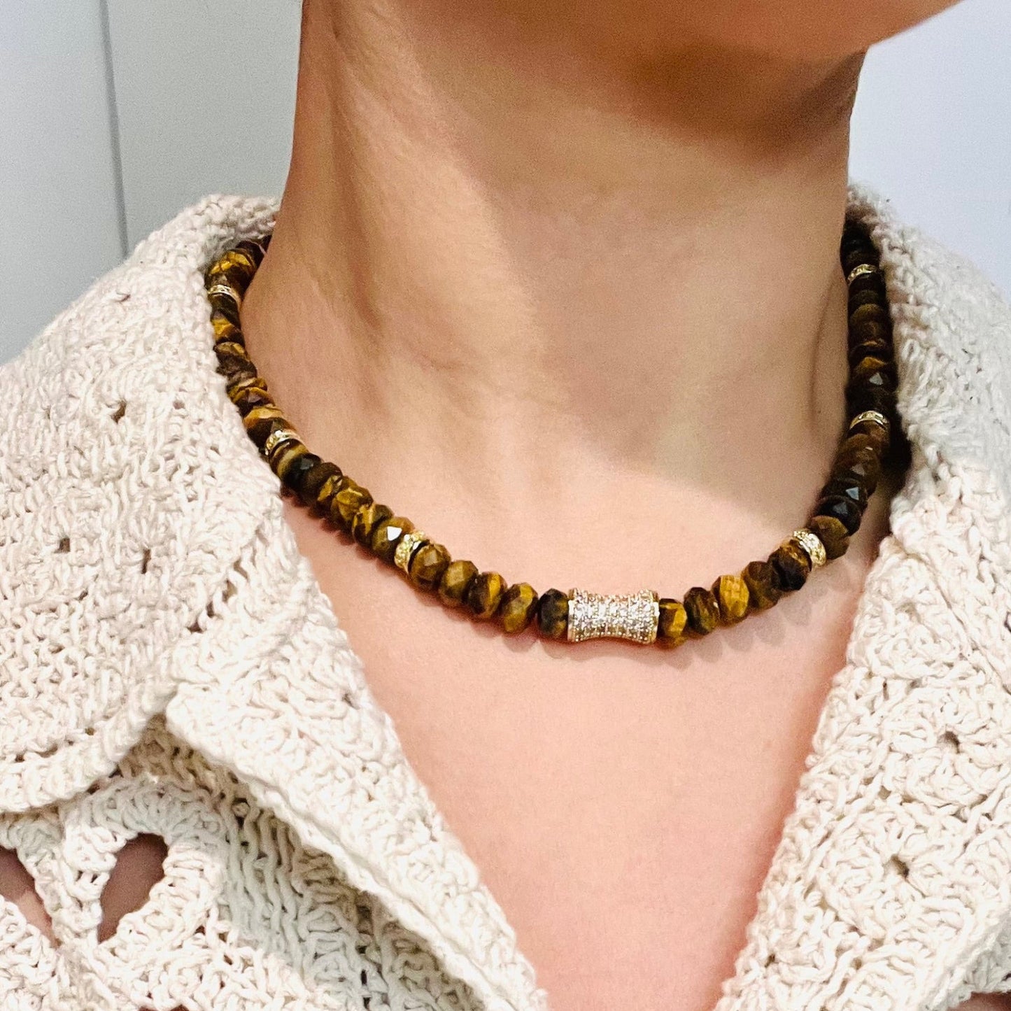 Faceted Tiger's Eye Bead  Necklace- LUXE BLOOM