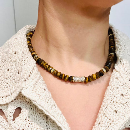 Faceted Tiger's Eye Bead  Necklace- LUXE BLOOM