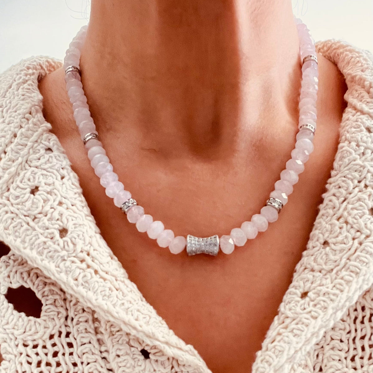 Faceted White Jade Bead  Necklace- CORE BLOOM