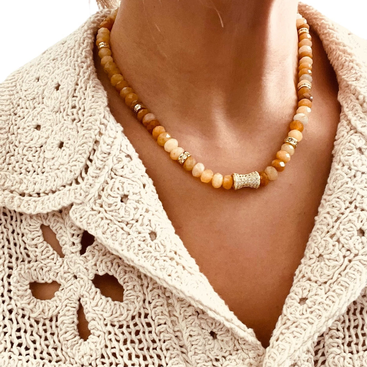 Faceted Yellow Jade Bead  Necklace- CORE BLOOM