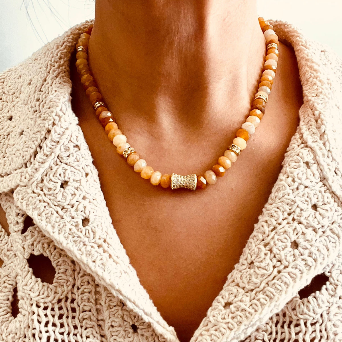 Faceted Yellow Jade Bead  Necklace- CORE BLOOM