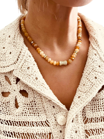 Faceted Yellow Jade Bead  Necklace- CORE BLOOM