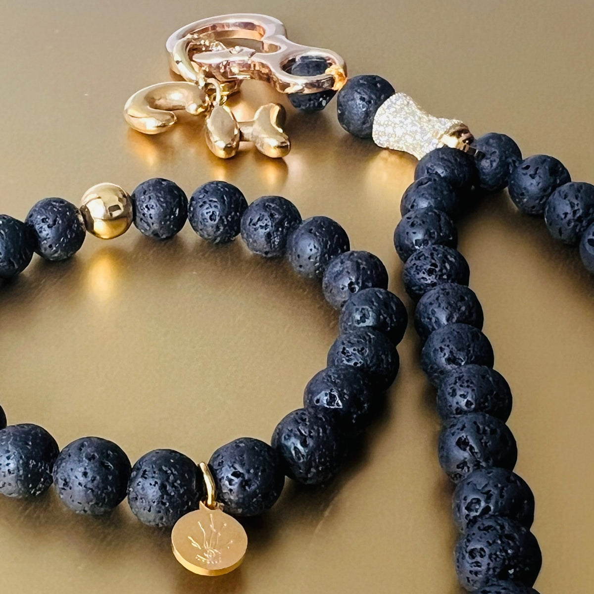 Lava  & Gold Bead Sun stretch Bracelet - SUN COLLECTION