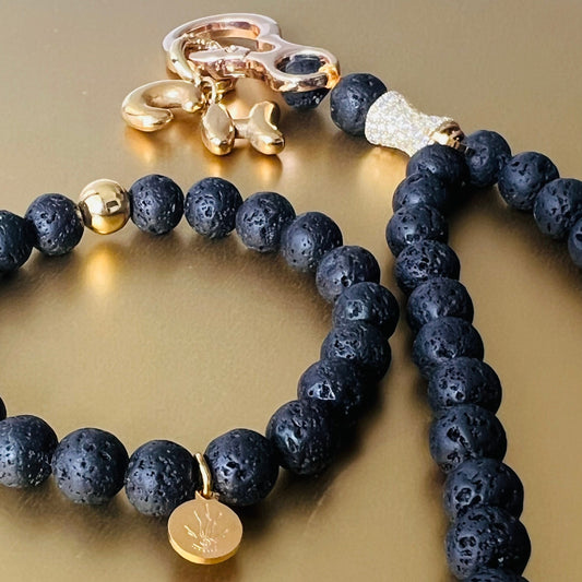 Lava  & Gold Bead Sun stretch Bracelet - SUN COLLECTION