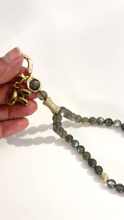 Monogram Labradorite 33 Bead Meditation Loop Wristlet