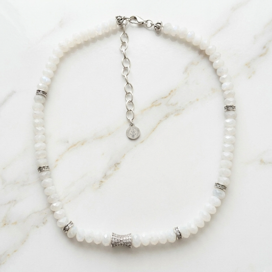 Faceted White Jade Bead  Necklace- CORE BLOOM